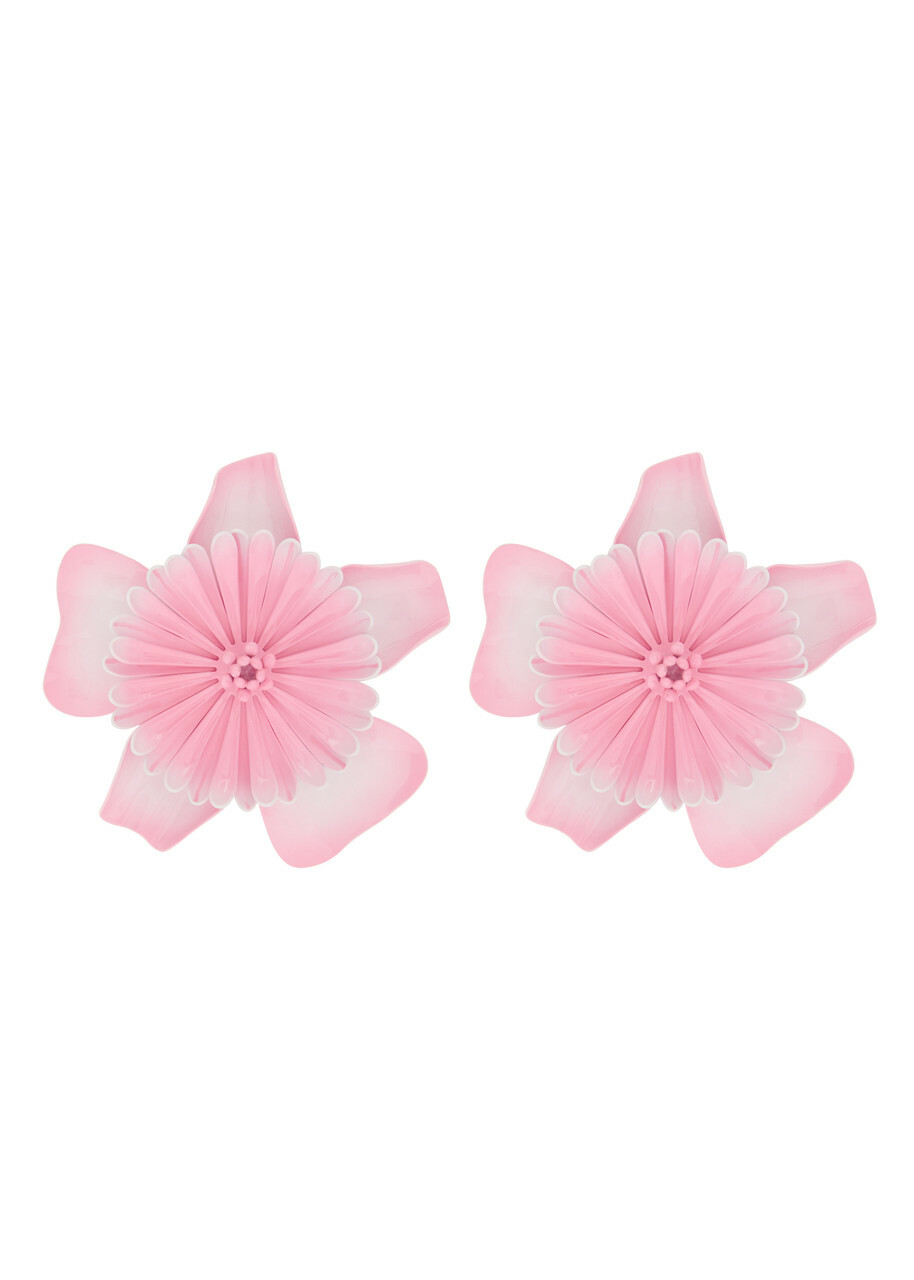 Chloe Bloom Flower Brass Earrings - Pink - One Size