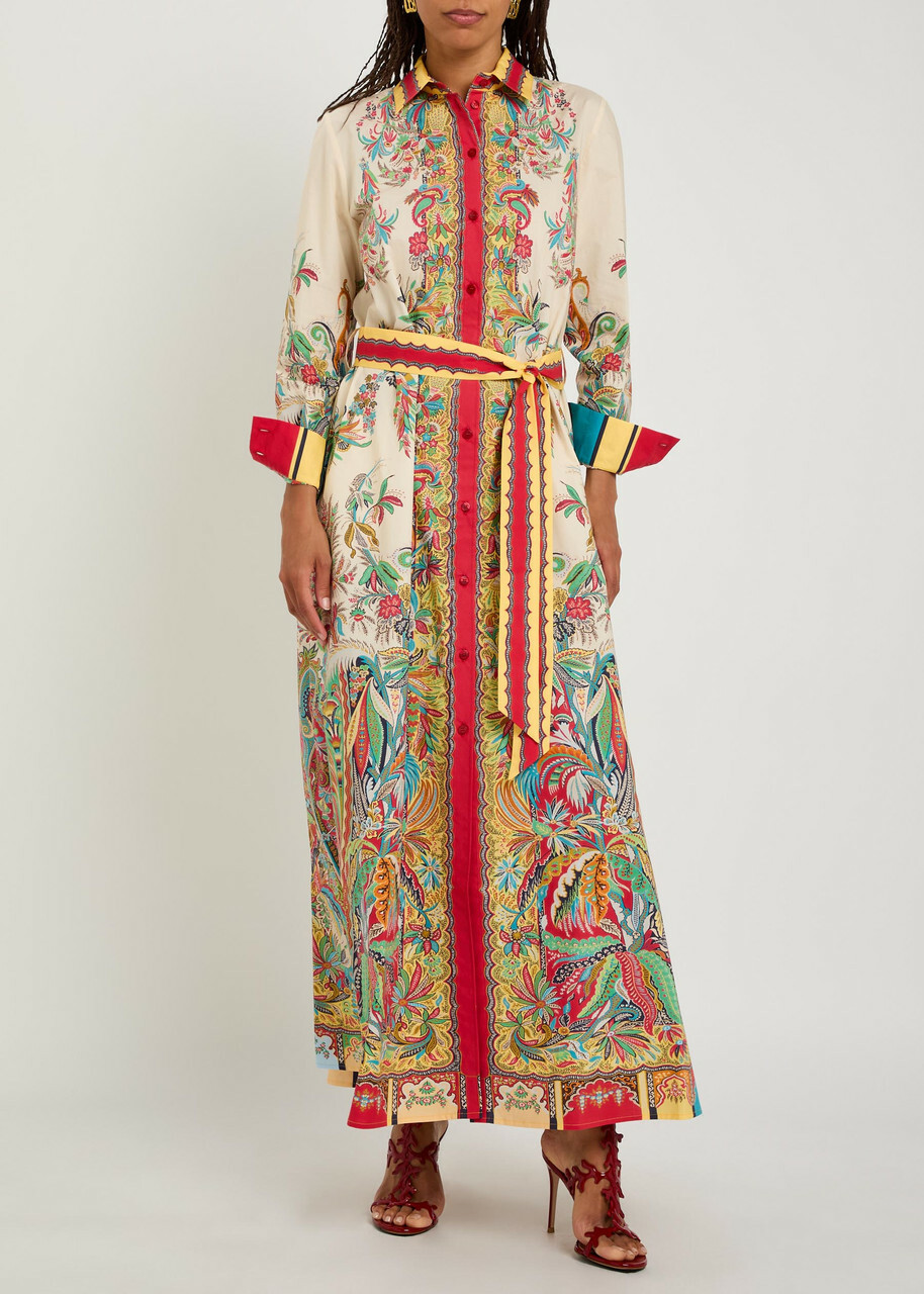 Etro Printed Belted Cotton-poplin Midi Shirt Dress Multicoloured