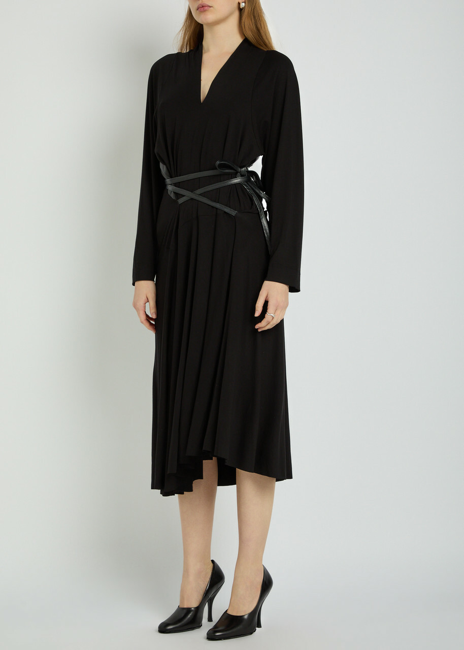 Aaron Esh Belted Jersey Midi Dress Black