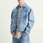 Unlikely Dry Goods Men's Time Travel Trucker Jacket in Vintage Indigo 1977 Wash