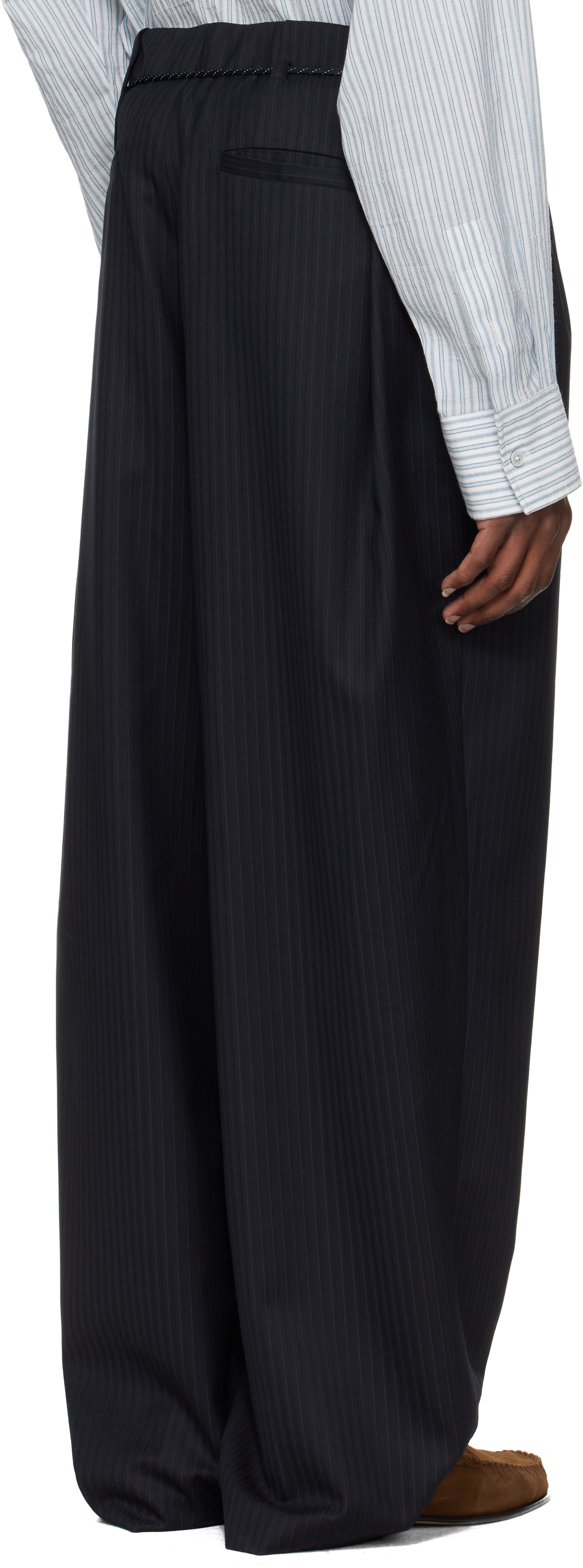 WOOYOUNGMI Navy Wool Stripe Wide Trousers