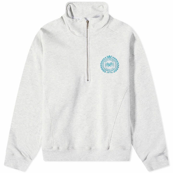 Photo: Sporty & Rich NY Country Club Quarter Zip Sweat in Heather Grey/Teal
