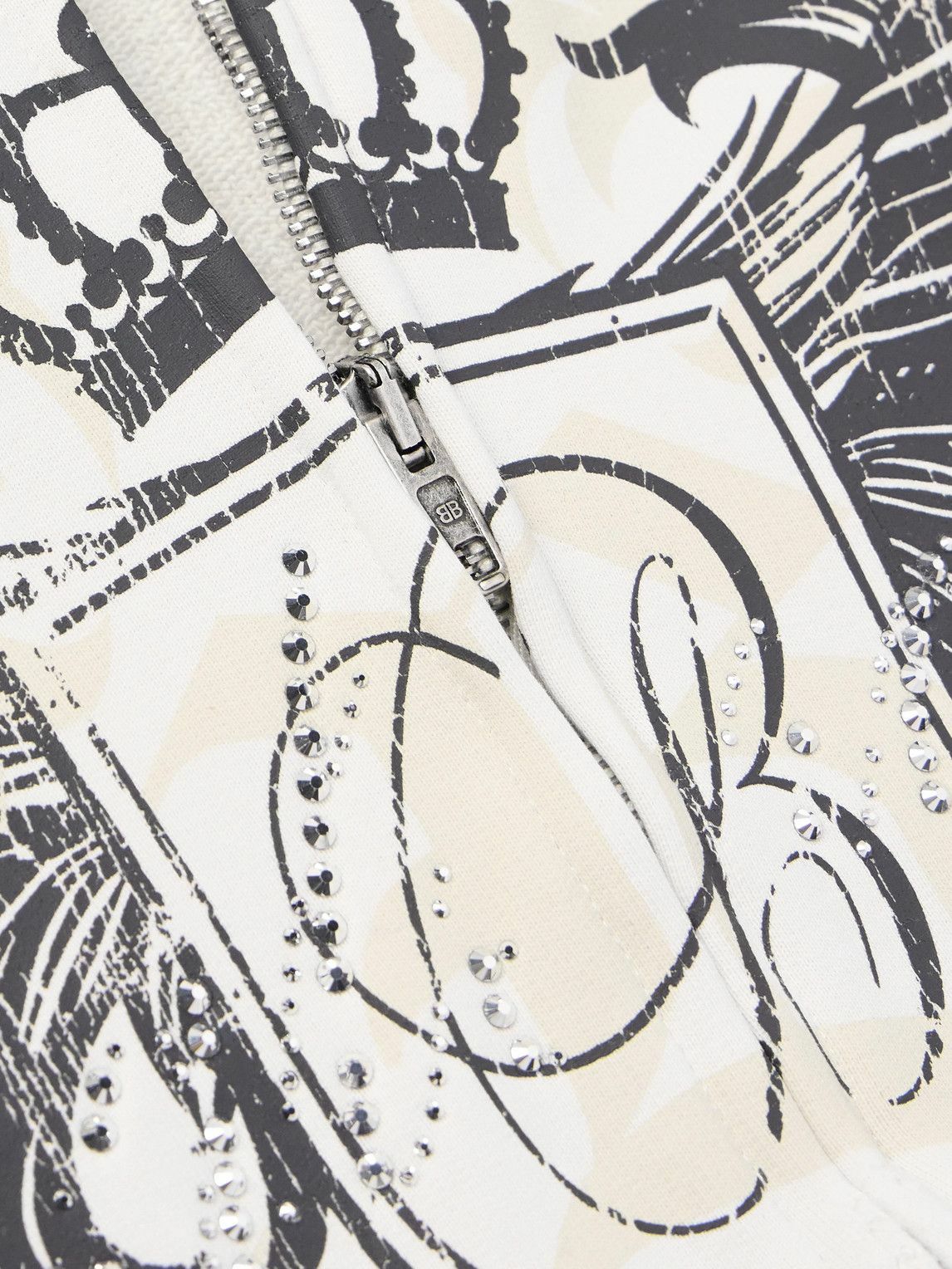 【BALENCIAGA】メタリック コットンジャージーフーディー BALENCIAGA Tacky Embellished Metallic Logo-Print Cotton