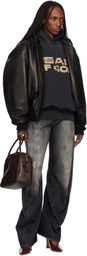 Fear of God Black Hooded Leather Bomber Jacket