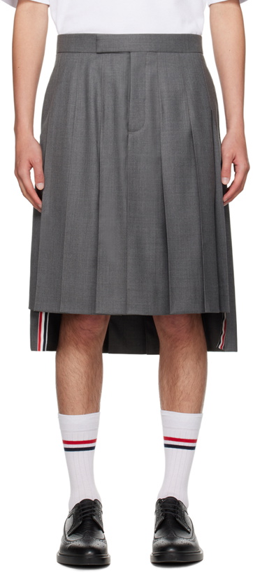 Photo: Thom Browne Gray Pleated Midi Skirt