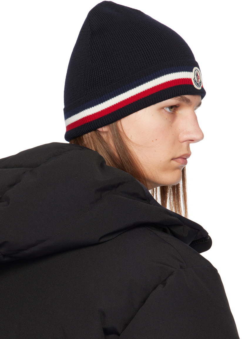 Moncler NWT Navy Beanie Tri Color 100% Virgin Wool Moncler NWT Navy Beanie Tri Color 100% Virgin Wool main image 3