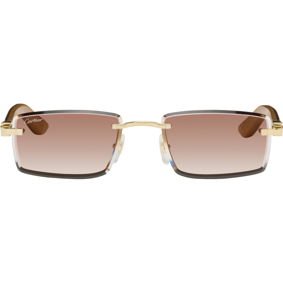 Cartier Gold & Brown 'Elongated C de Cartier' Sunglasses