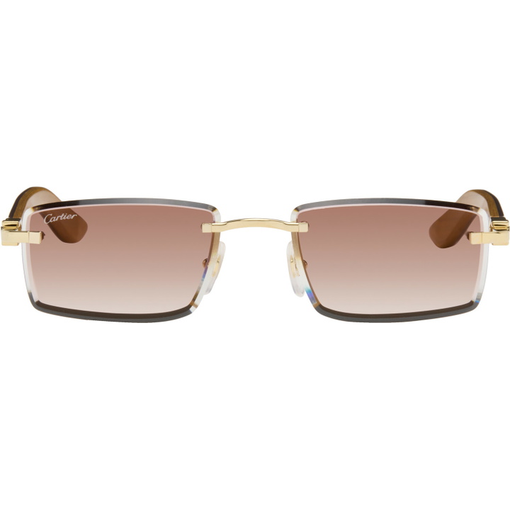 Photo: Cartier Gold & Brown 'Elongated C de Cartier' Sunglasses