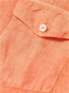 Canali - Grandad-Collar Linen Shirt - Orange