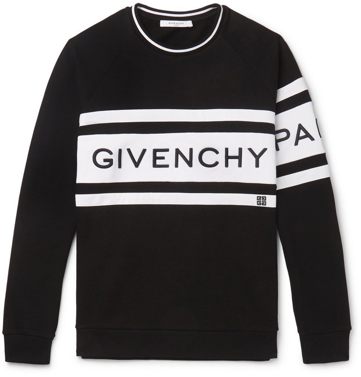 Photo: Givenchy - Logo-Embroidered Striped Loopback Cotton-Jersey Sweatshirt - Men - Black