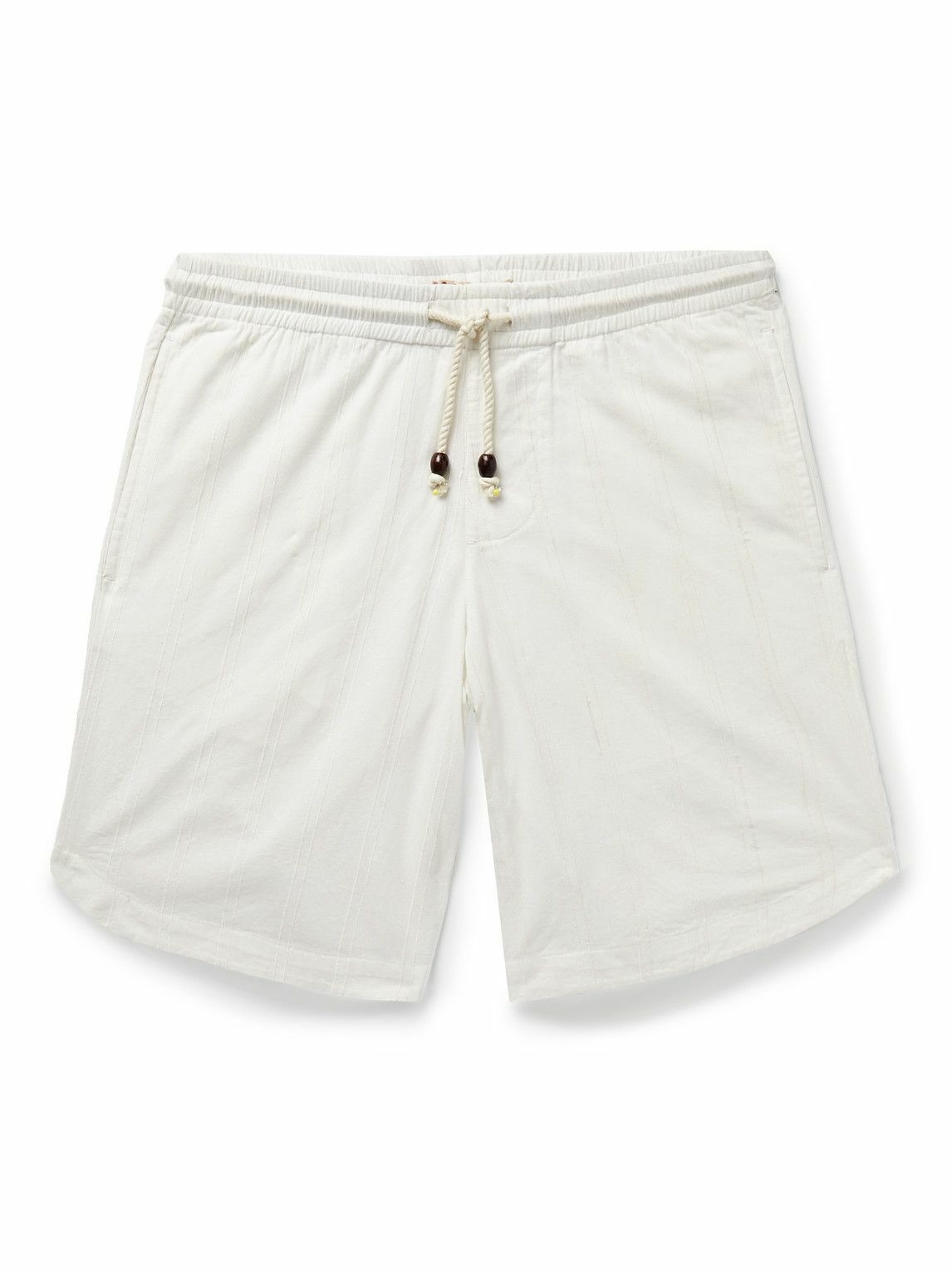 Photo: SMR Days - Hiri Straight-Leg Striped Organic Cotton Drawstring Shorts - White