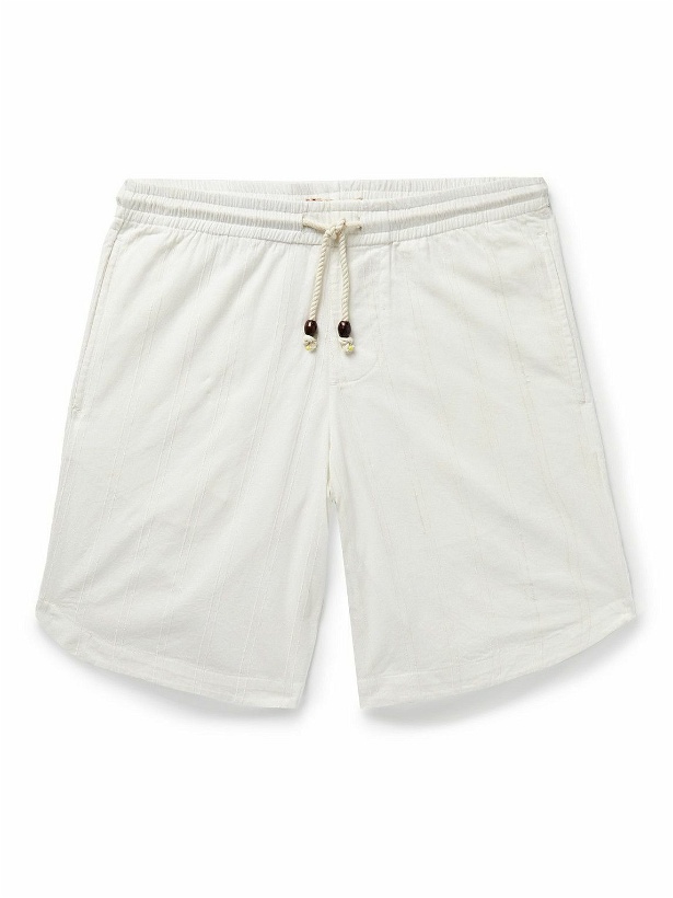 Photo: SMR Days - Hiri Straight-Leg Striped Organic Cotton Drawstring Shorts - White
