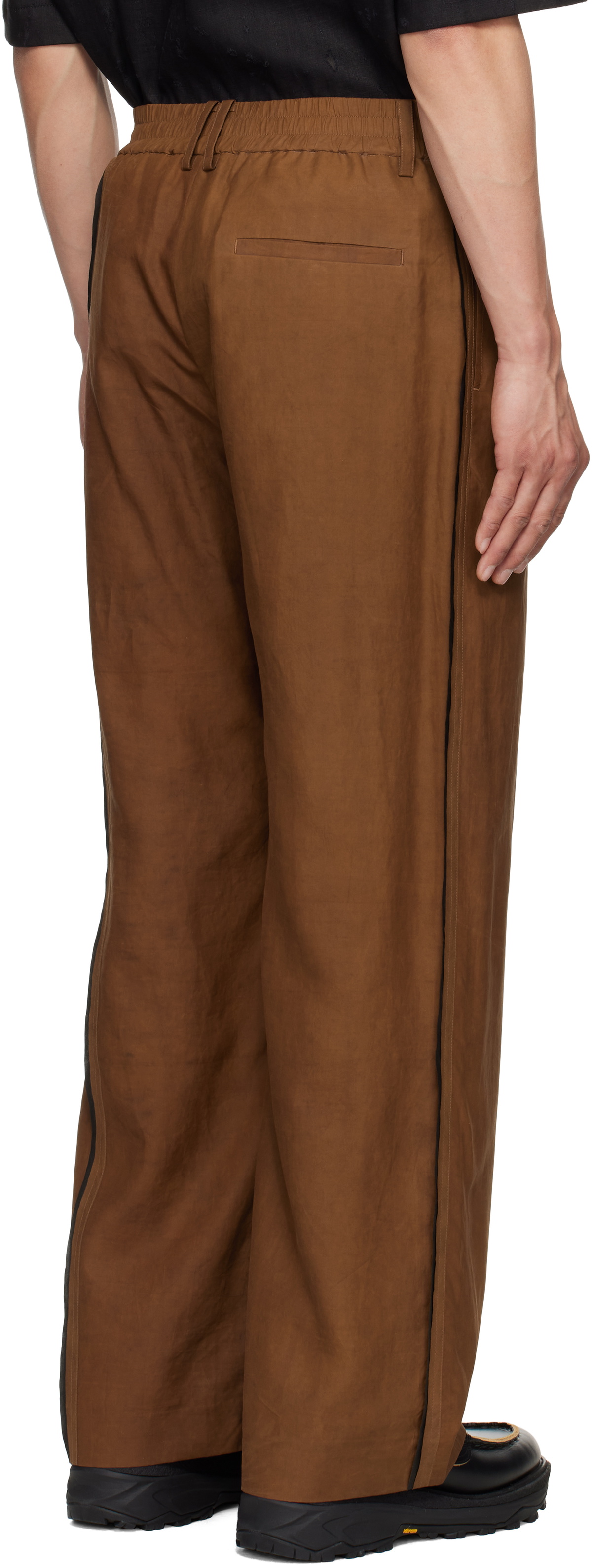 Feng Chen Wang Brown Gambiered Silk Trousers