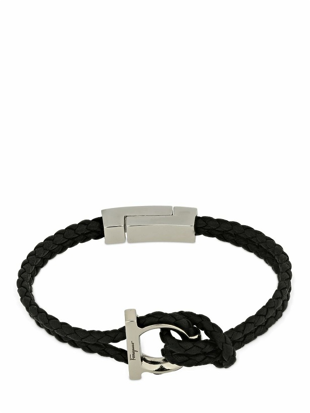 Photo: FERRAGAMO - 17cm Gancio Braided Leather Bracelet