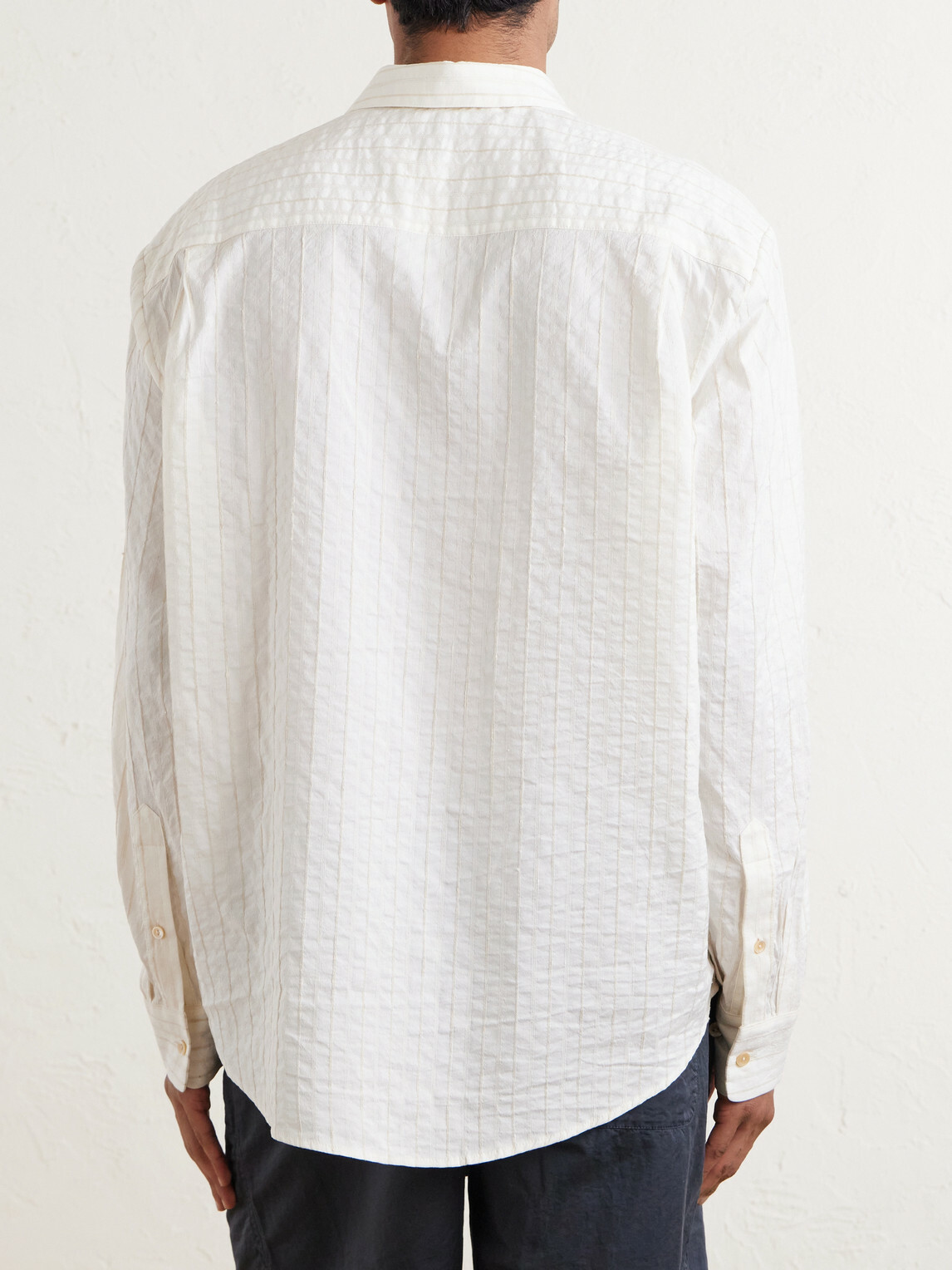 A Kind Of Guise - Fulvio Pinstriped Cotton, Silk and Linen-Blend Shirt - Neutrals