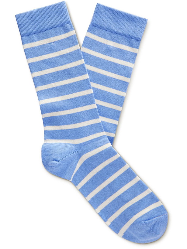 Photo: Sunspel - Striped Stretch Cotton-Blend Socks - Blue