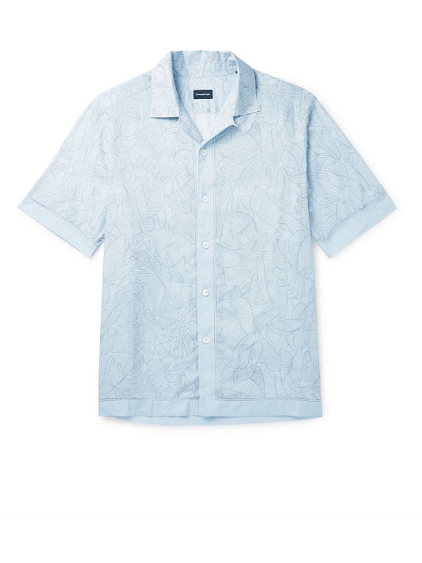 Photo: ERMENEGILDO ZEGNA - Convertible-Collar Printed Linen and Cotton-Blend Shirt - Blue