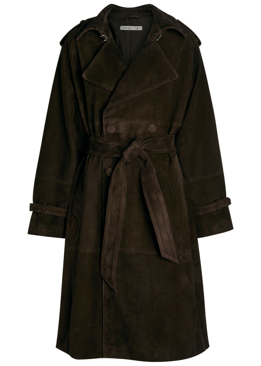 Aaron Esh Double-breasted Suede Trench Coat Brown
