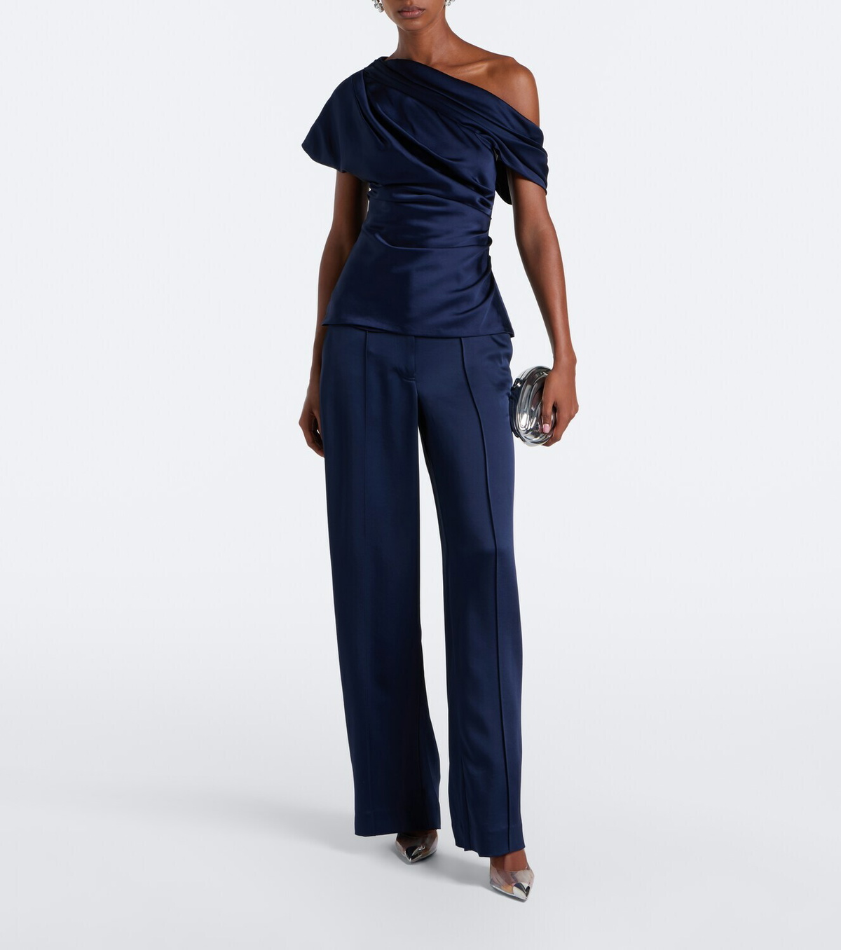 Simkhai Phoebe one-shoulder draped satin top