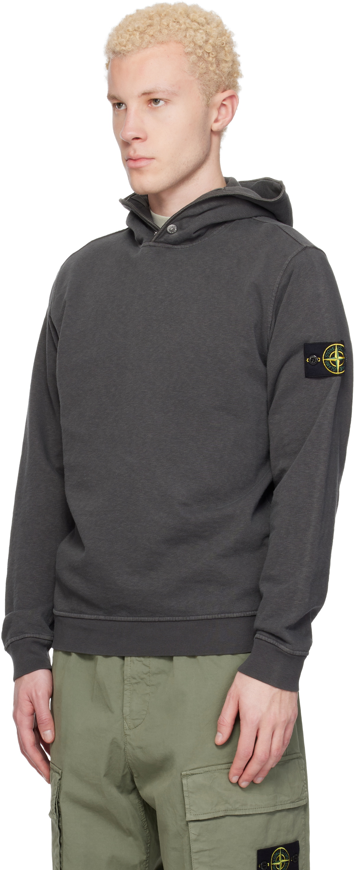 Stone Island Gray 6100031 Malfilé Fleece Old Effect Hoodie