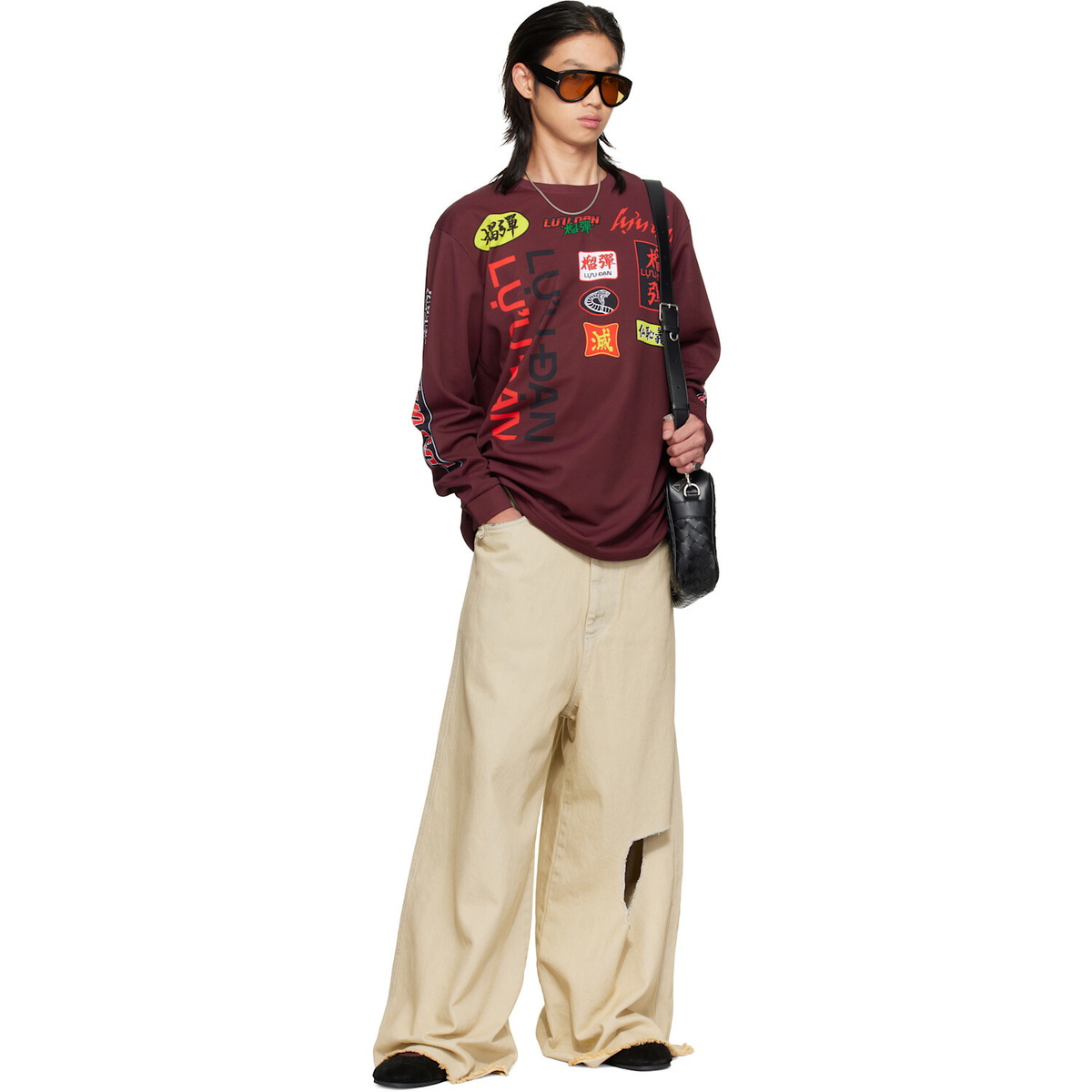 LU'U DAN Burgundy Oversized Long Sleeve T-shirt