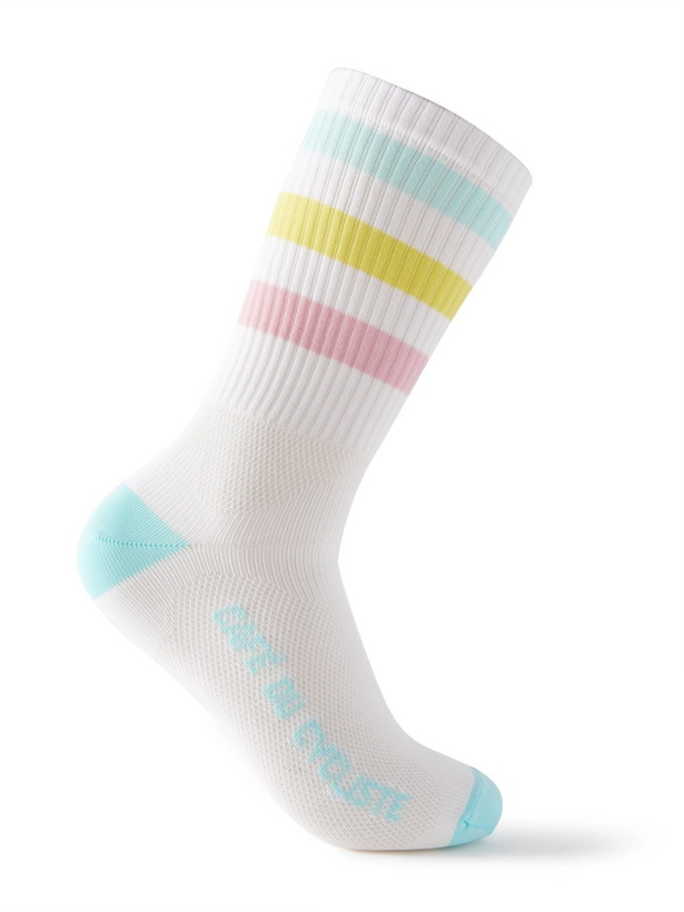 Photo: Café du Cycliste - Striped Logo-Jacquard Cycling Socks - White