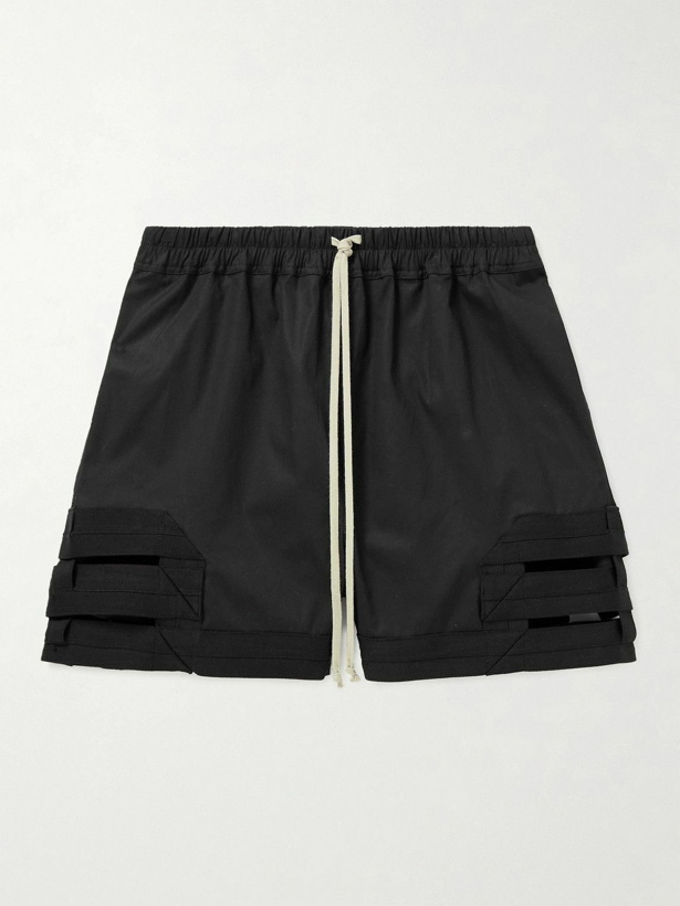 Photo: Rick Owens - Spartan Straight-Leg Cutout Cotton-Blend Drawstring Shorts - Black