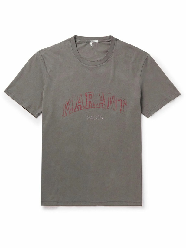 Photo: Isabel Marant - Honore Logo-Print Cotton-Jersey T-Shirt - Gray