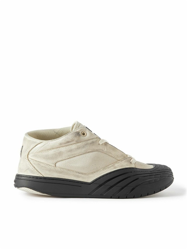 Photo: Givenchy - Distressed Rubber-Trimmed Leather and Mesh Sneakers - Neutrals