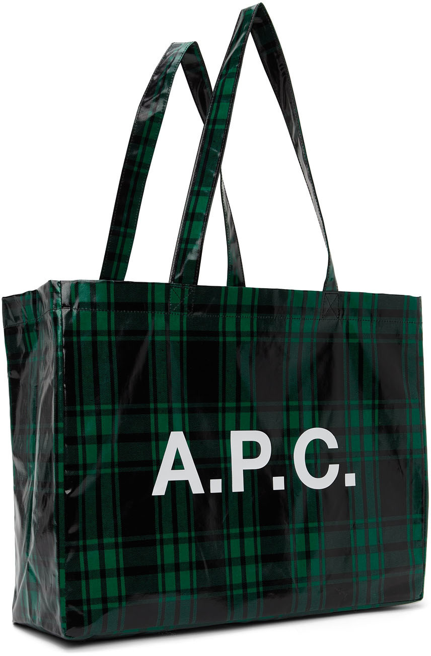 A.P.C. Green & Black Check Diane Shopping Tote Bag A.P.C.