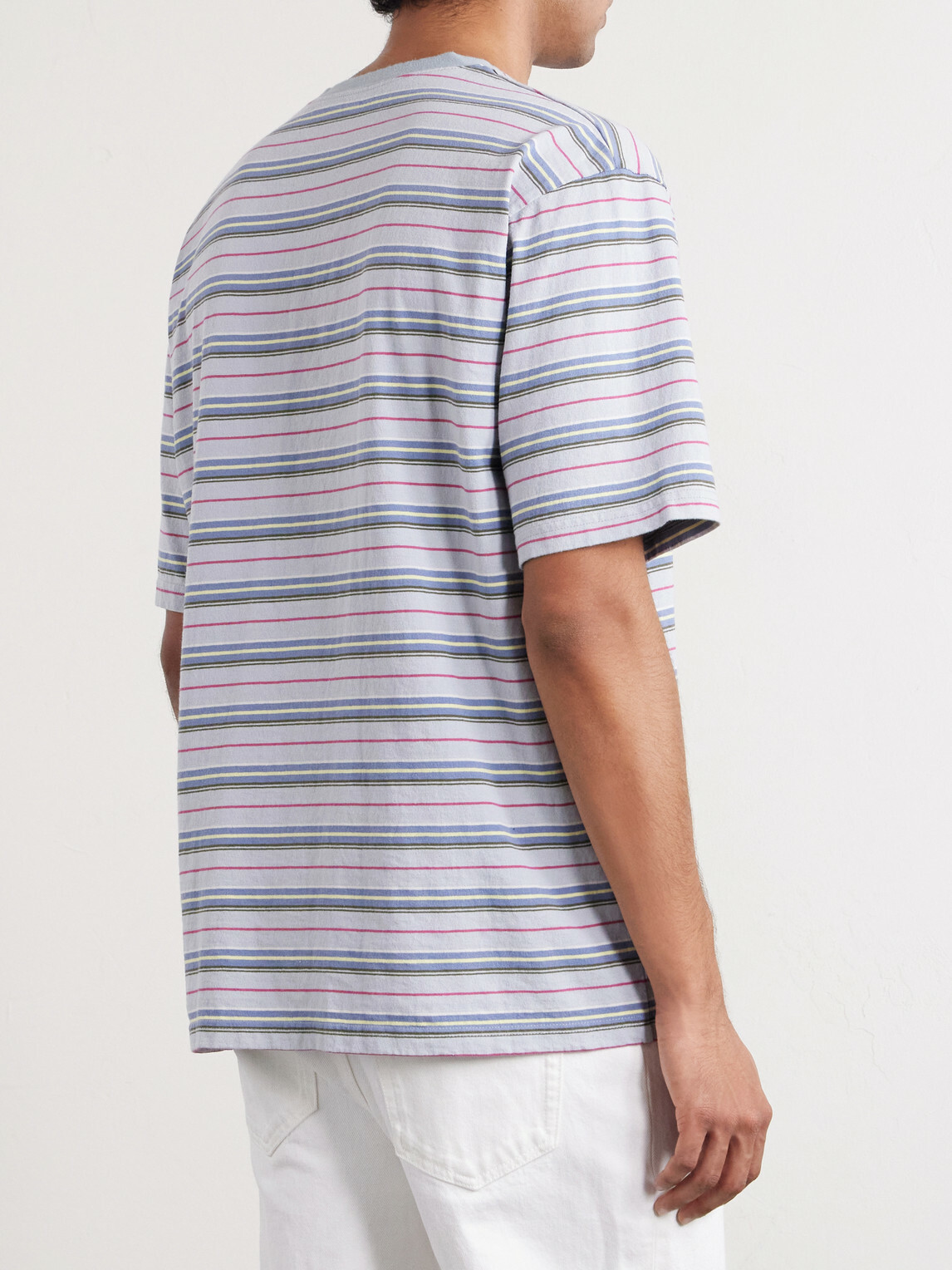 KAPITAL - Logo-Appliquéd Striped Cotton-Jersey T-Shirt - Blue