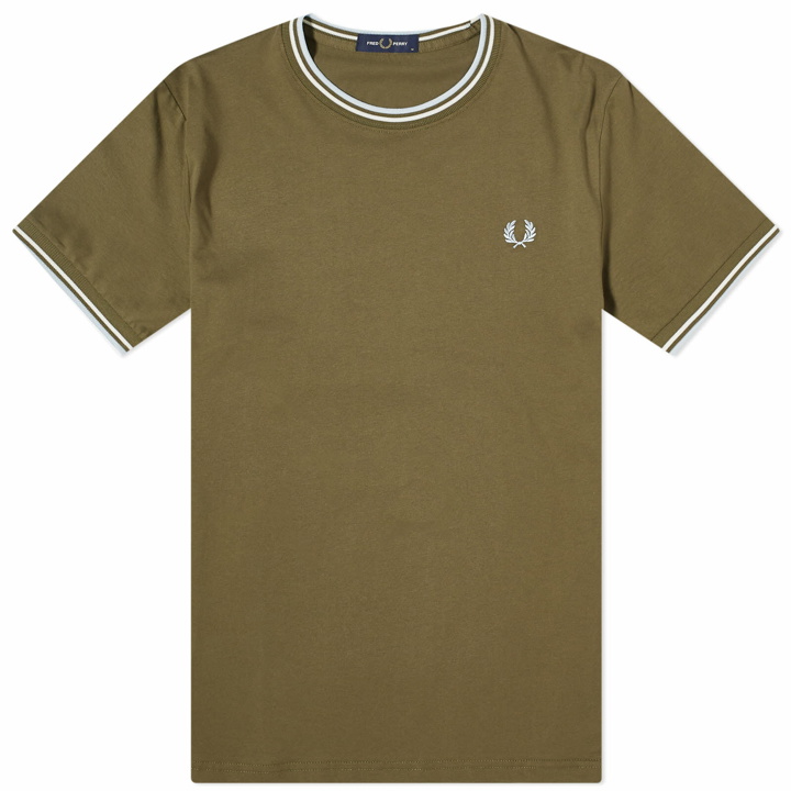 Photo: Fred Perry Men's Twin Tipped T-Shirt in Uniform Green/Snow White/Light Ice