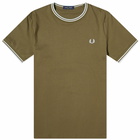 Fred Perry Men's Twin Tipped T-Shirt in Uniform Green/Snow White/Light Ice