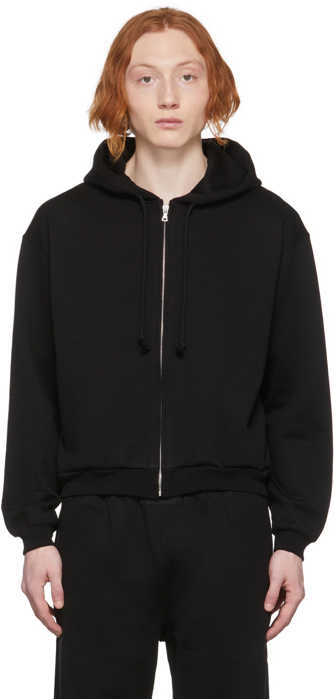 AURALEE Black Smooth Zip-Up Hoodie Auralee