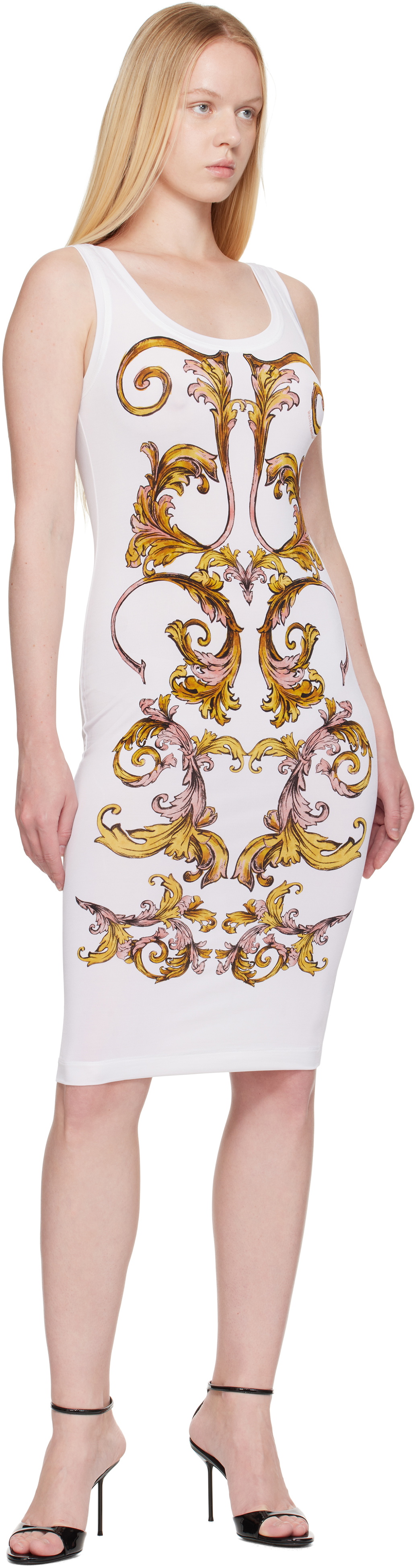 Versace Jeans Couture White Outline Barocco Slip Midi dress