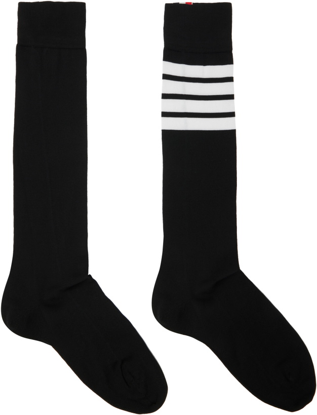 Photo: Thom Browne Black Lightweight Cotton 4-Bar Over The Calf Socks