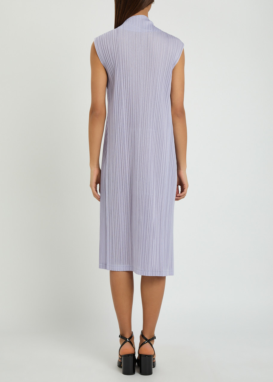 Pleats Please Issey Miyake Pleated Draped Woven Midi Dress Light Purple