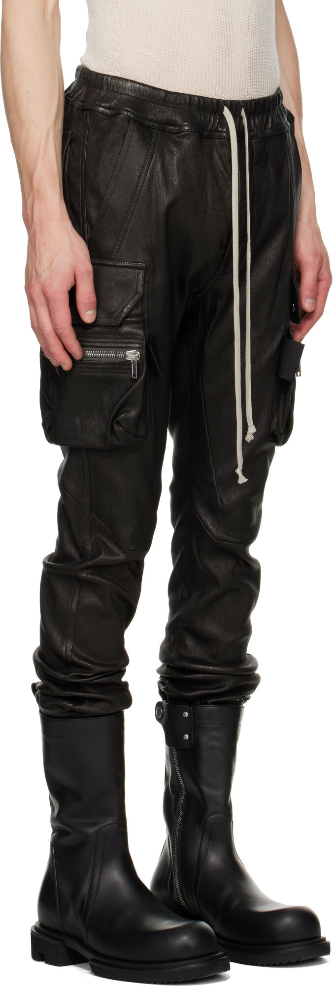 Rick Owens Black Tower Mastodon Leather Cargo Pants