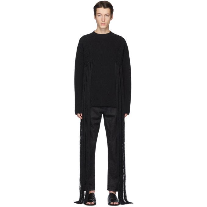 Photo: Jil Sander Black Rib Knit Fringe Sweater