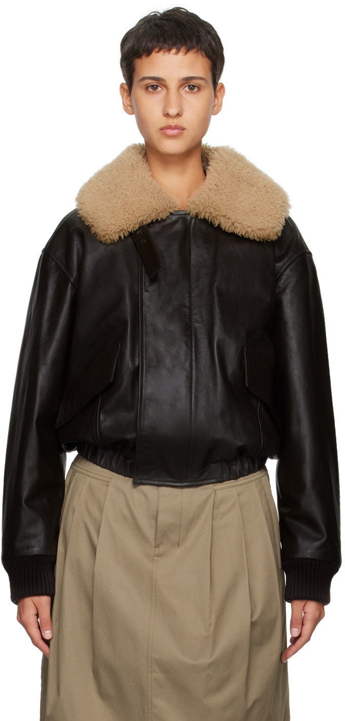 LEMAIRE Black Zip Leather Jacket