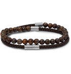 Hugo Boss - Braided Leather and Beaded Wrap Bracelet - Brown