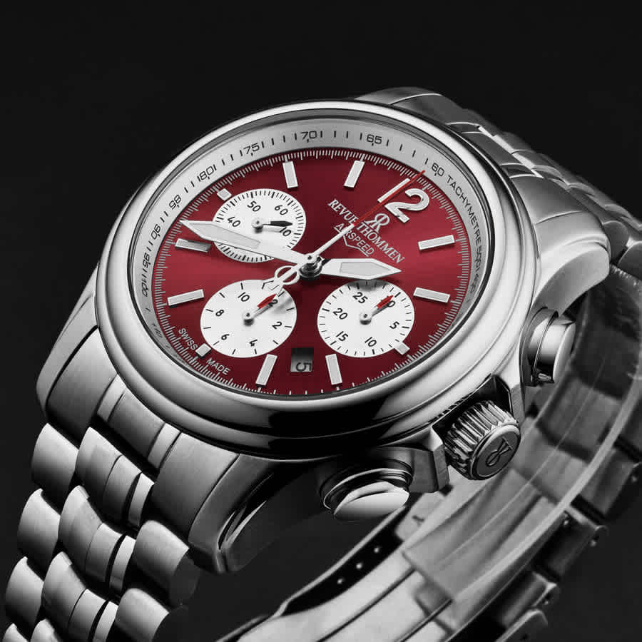 Revue Thommen Air Speed Chronograph Automatic Red Dial Mens Watch