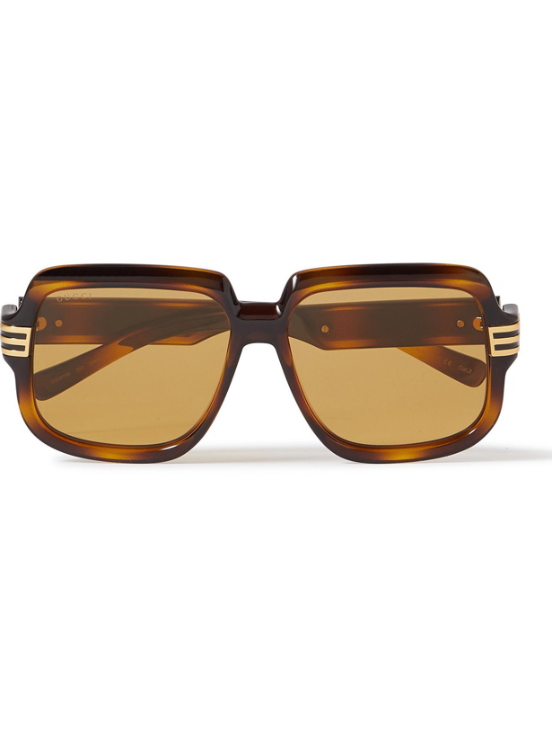 Photo: GUCCI - Square-Frame Tortoiseshell Acetate and Gold-Tone Sunglasses