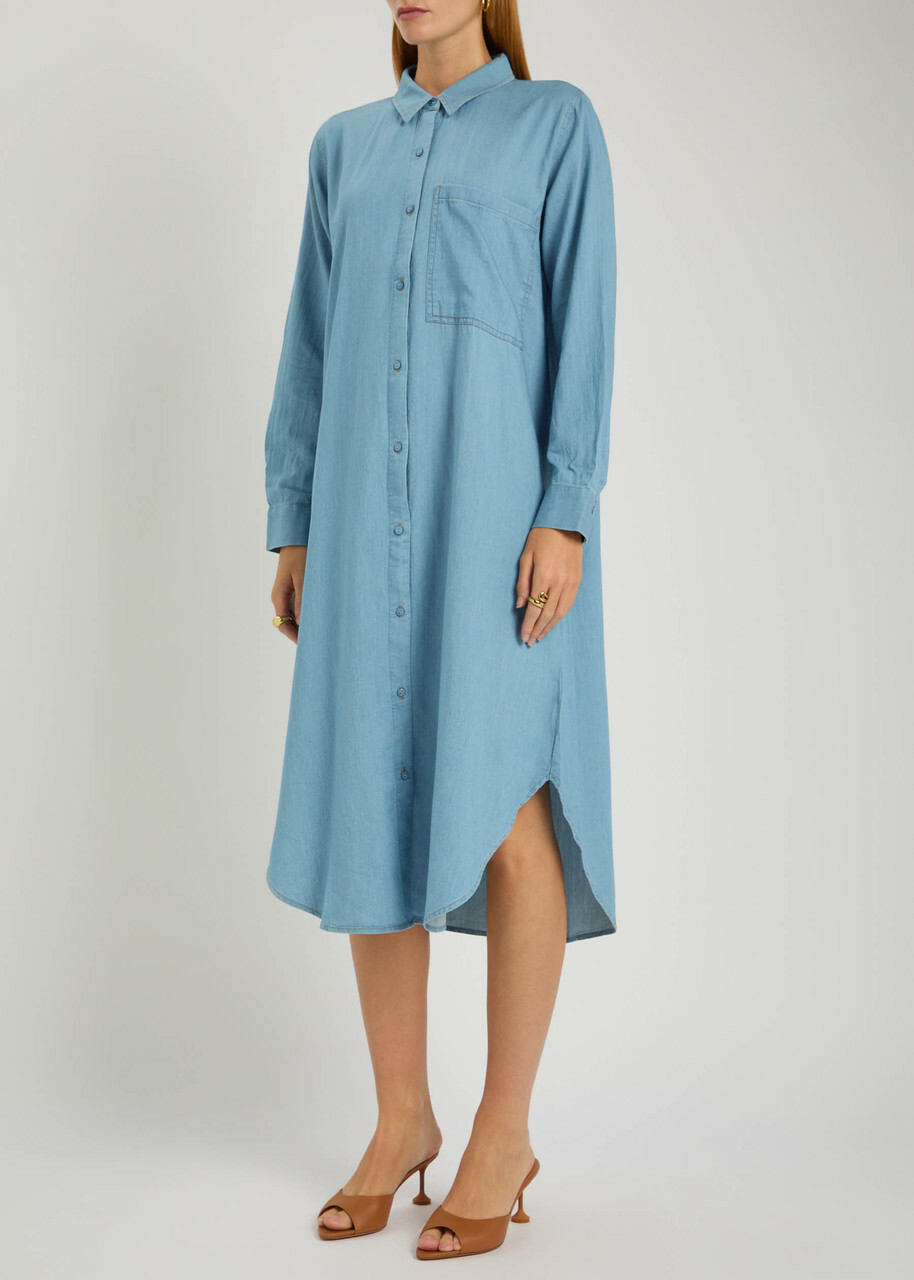 Eileen Fisher Cotton Chambray Midi Shirt Dress Light Blue