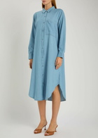 Eileen Fisher Cotton Chambray Midi Shirt Dress Light Blue