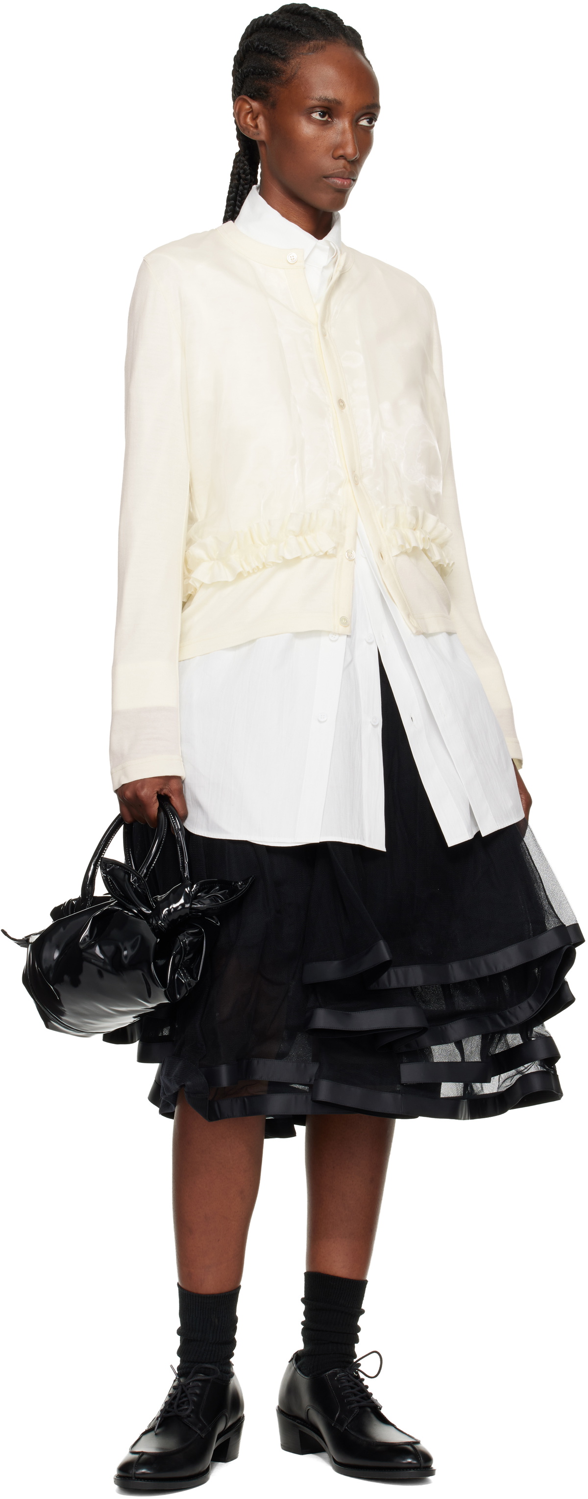 Noir Kei Ninomiya Off-White Ruffle Cardigan