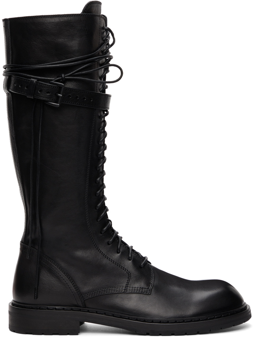 Ann Demeulemeester Black Leather Knee-High Boots Ann Demeulemeester