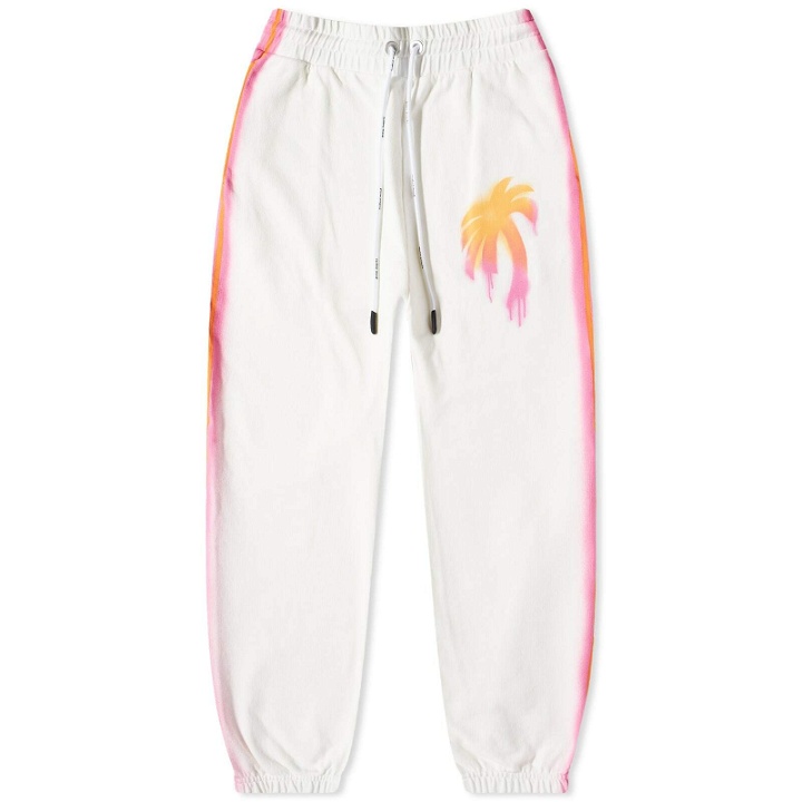 Photo: Palm Angels Men's Sprayed Palm Sweat Pant in White/Multi