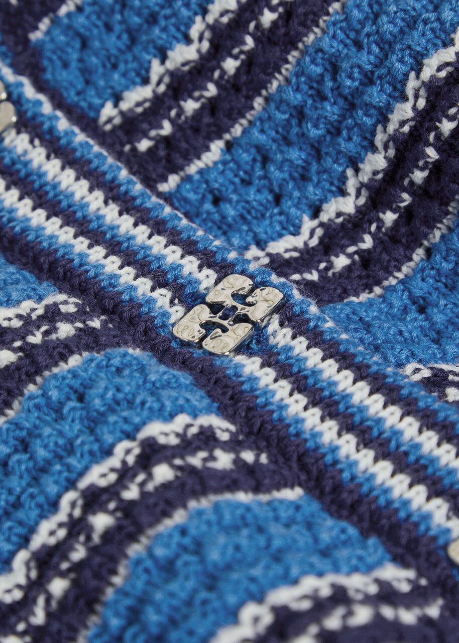 Ganni Striped Cotton-knit Cardigan Light Blue