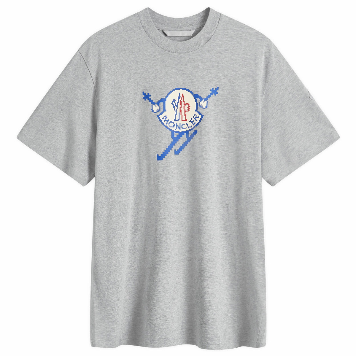 Moncler Men's Skiing Pixel Logo T-Shirt in Grey Moncler